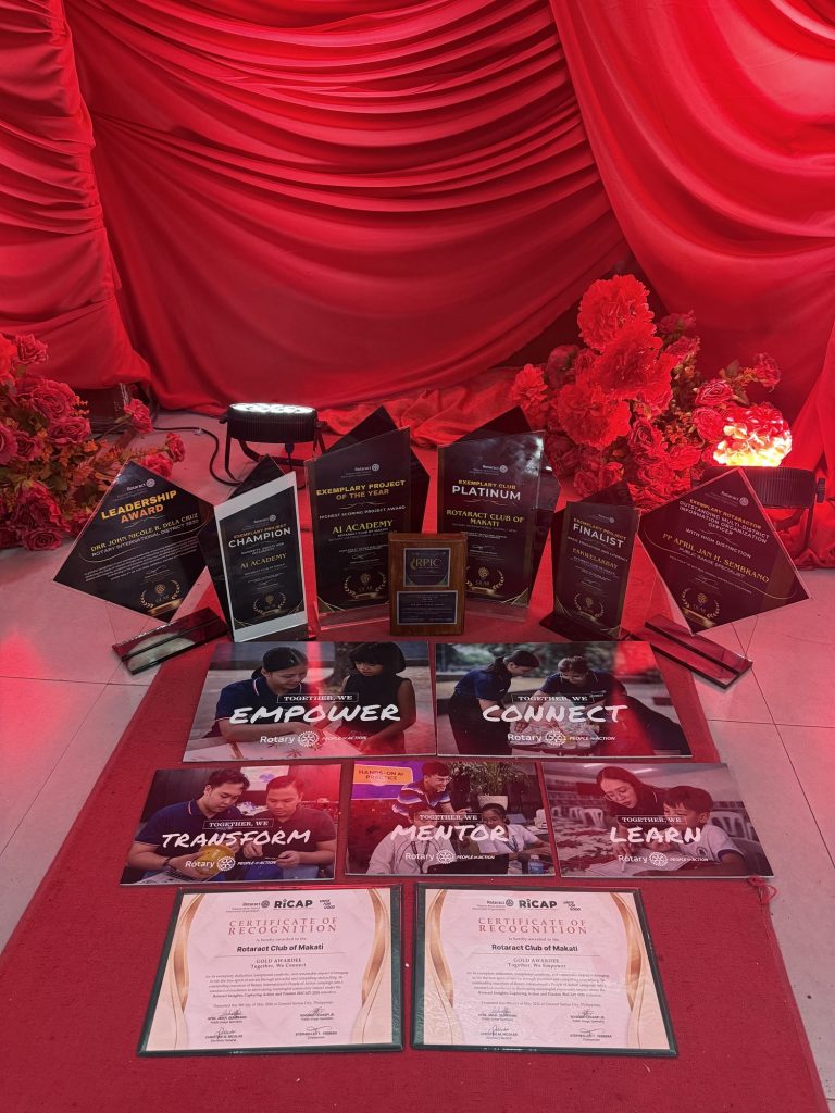 The Club’s GEAR Awards plaques and certificates displayed against a red backdrop.